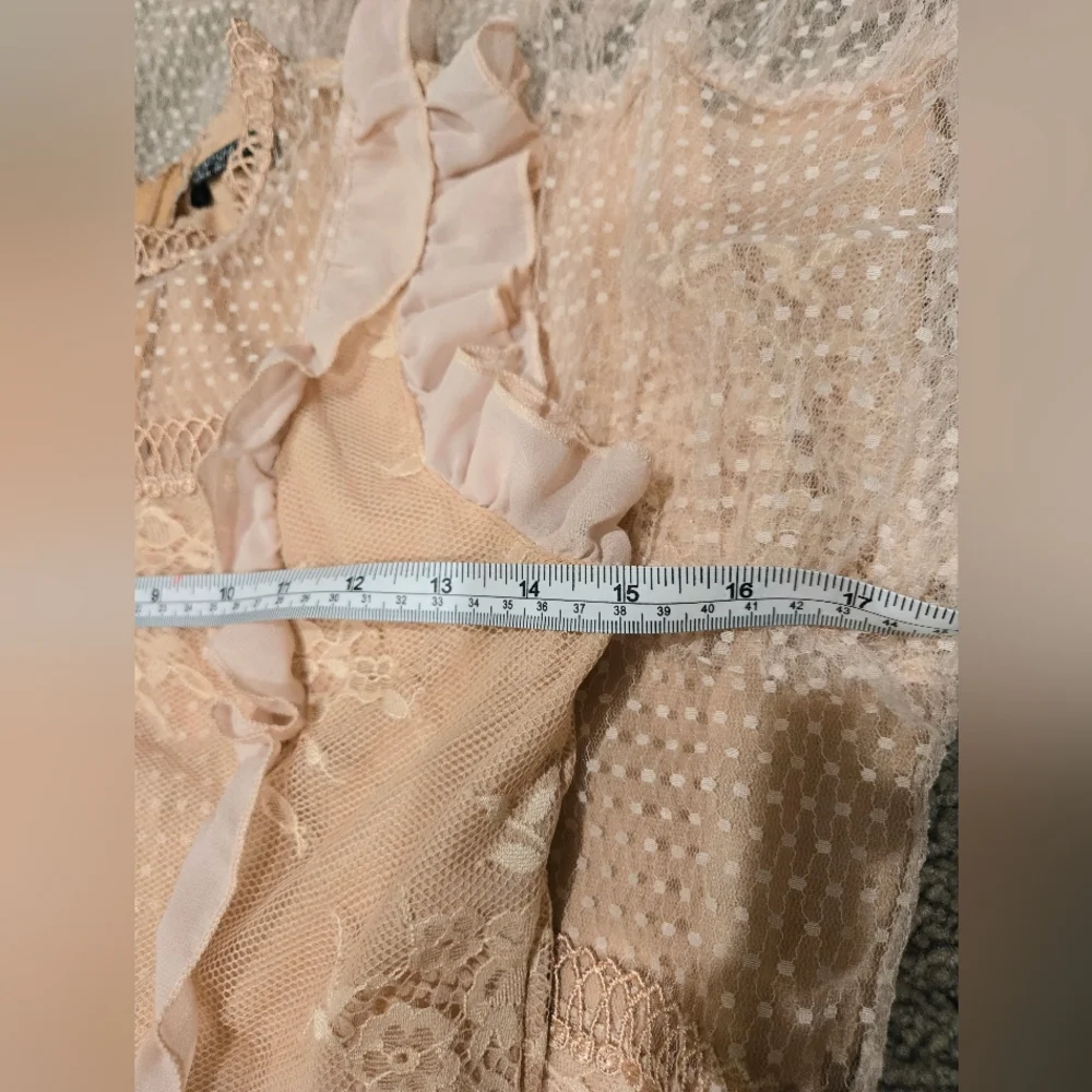 Nude Lace Tiered Ruffle Dress Romantic Cottagecore Style - Picture 5 of 7